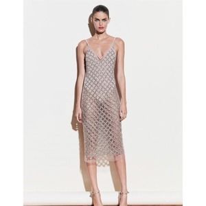 Fleur du Mal Womens Nude Beaded Sheer Bodysuit Slip Dress 2 S $1195 Dress only